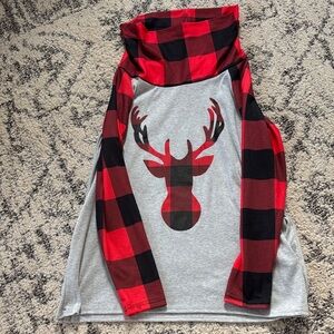 Red and Black Plaid Deer Print Tunic top with pockets
